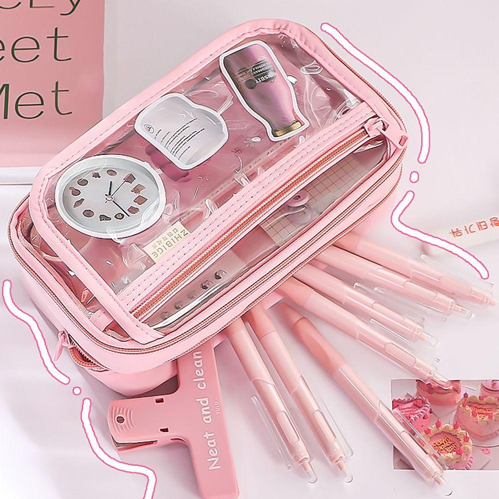 Transparent Flip Cover Pencil Case 8 Layers Stationery Storage Pouch  Office School Supplies