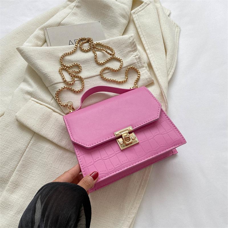 Simple and fashionable bag 2025 new summer casual solid color crocodile pattern small square bag casual messenger shoulder bag