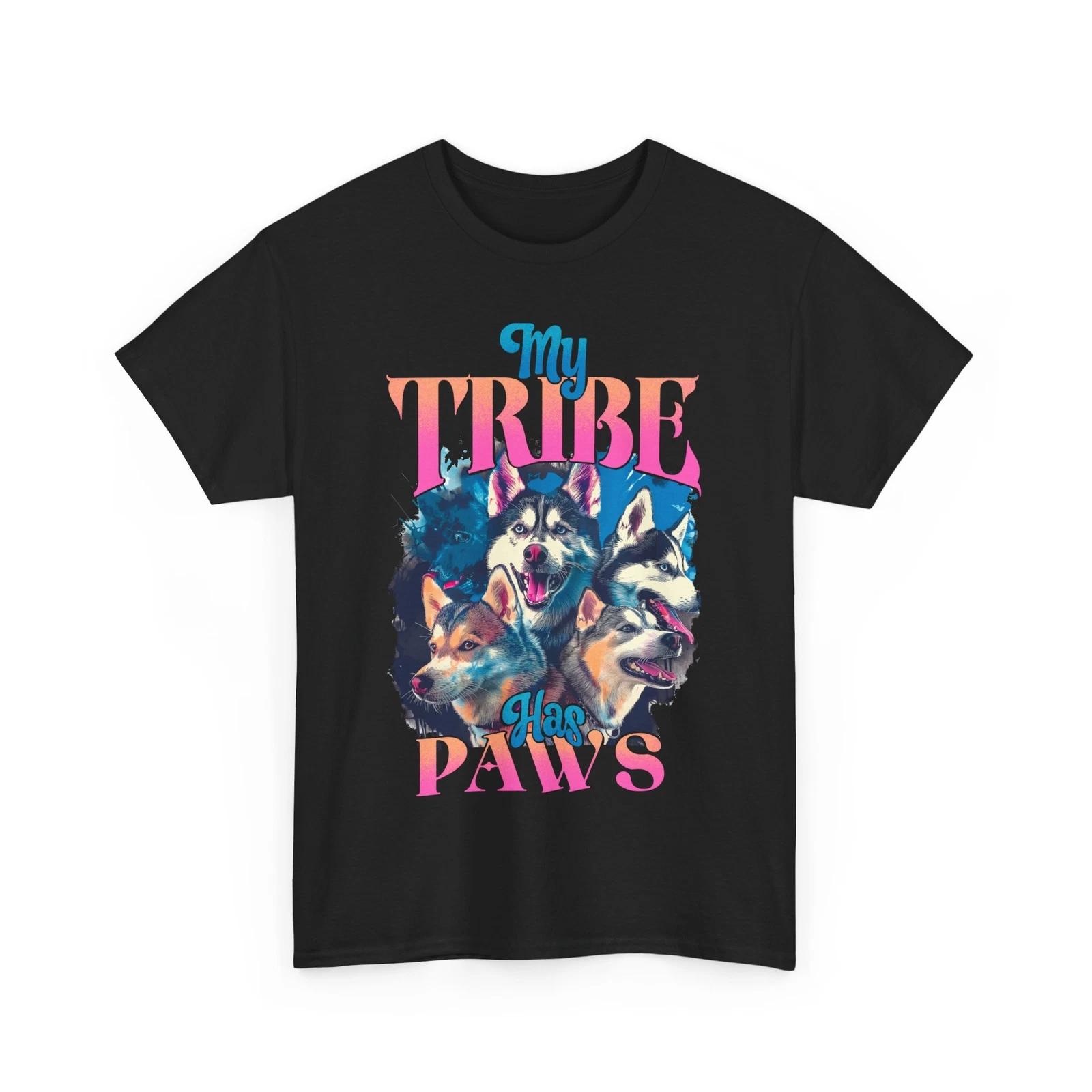 

My Tribe Has Paws T-Shirt – Funny Dog Lover Paw Print Graphic Tee for Owners M