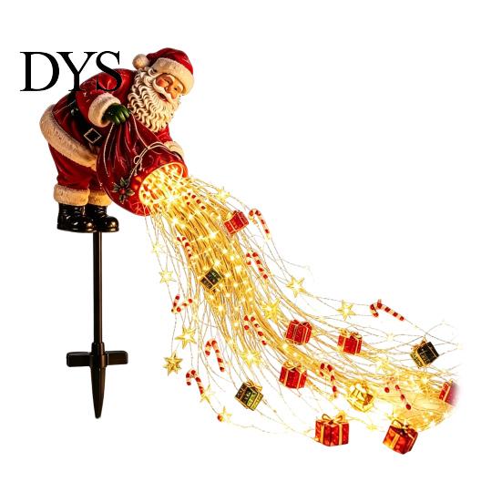 Festive Landscape Lighting for Home Solar Christmas Garden Stake Light, Santa Pouring Flowing LED String Lights, Colorful Magical Illuminated Outdoor