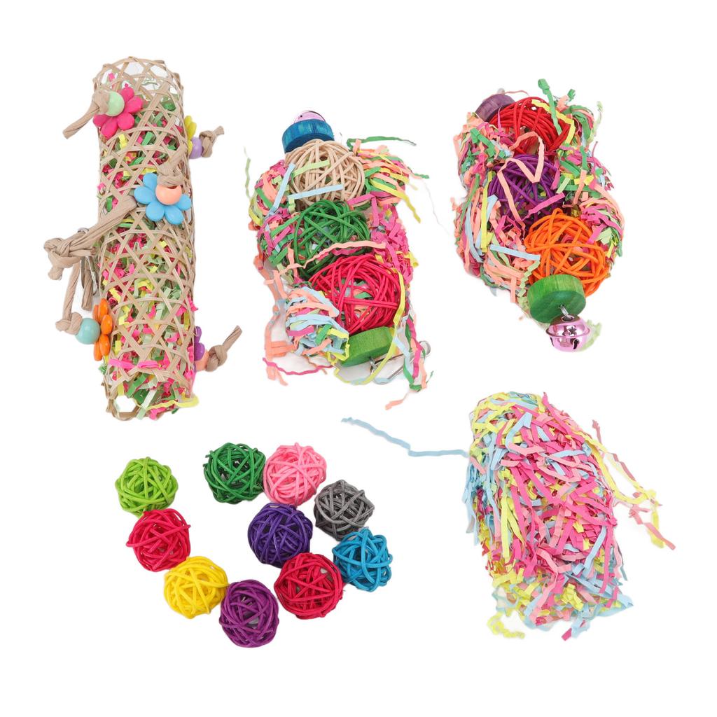Bird Shredding Toy Colorful Boredom Relief Parrot Foraging Chewing Toy with Bell for Lovebirds