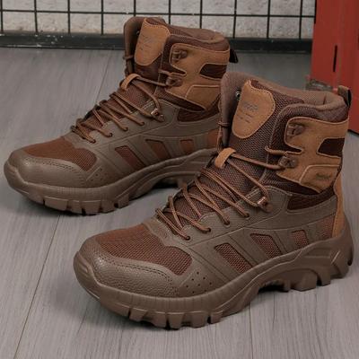 Herren High-Top Outdoor Wanderschuhe mit rutschfesten dicken Sohlen, Stoßdämpfung, atmungsaktive Kampfstiefel, bequeme lässige An