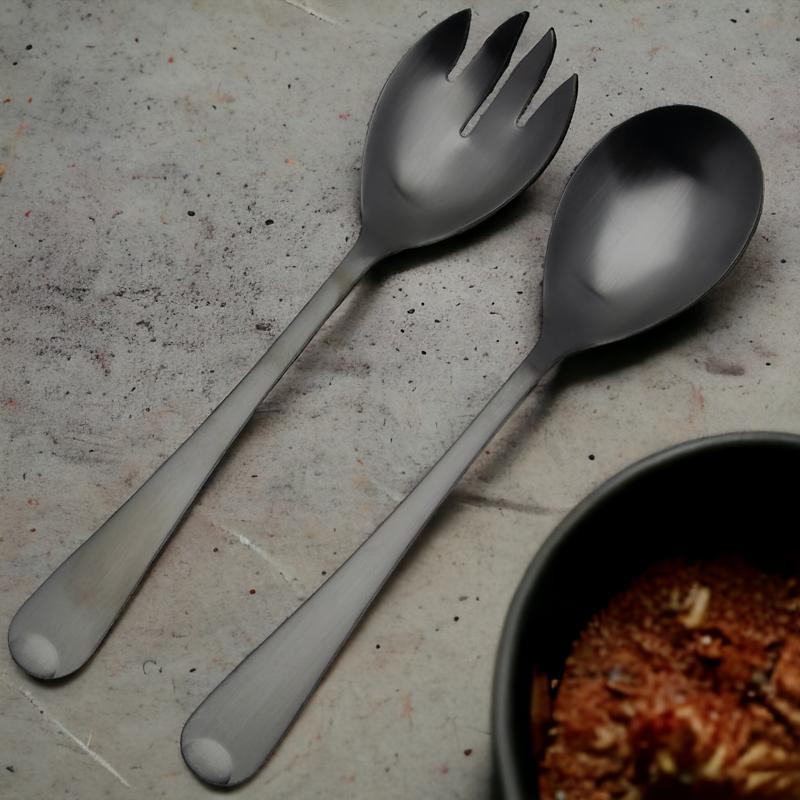 Spoon Long Cutlery For Salad Fork Spoon Set 2 Pieces Black