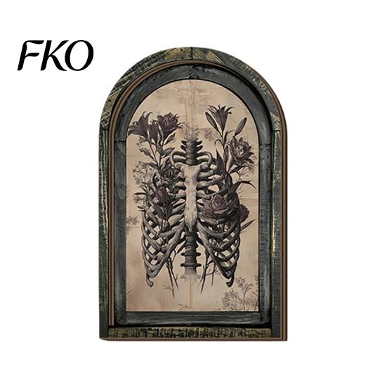 Retro Arched Picture Frame Halloween Wooden Wall Decor, Ghost Cat Double-Layer Hanging Ornament, Distressed Gothic Mantelpiece Decor Tabletop Plaque,