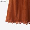 ZANZEA Elegant Ladies Round Neck Short Sleeve Collect Waist Patchwork Lace Dress