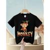 Tallas Europeas Camiseta de Algodón Estampado de Mono - Lindo Rostro de Mono Manga Corta Cuello Redondo Top | Lavable a Máquina