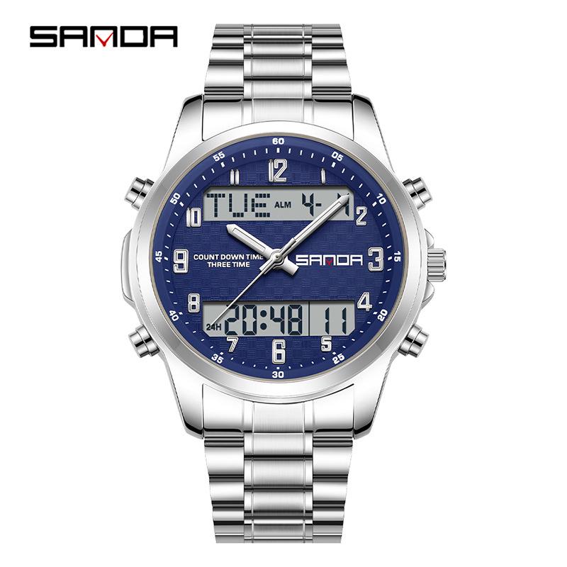 SANDA Multifunctional Luminous Student Watch - Classic, Fashionable, Waterproof with Timer & Alarm.