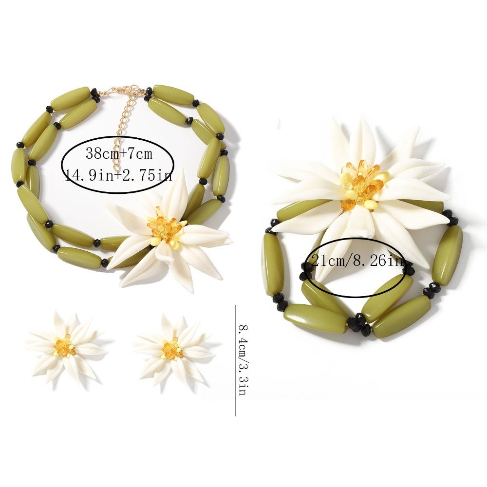 Bracelet Bamboo Flowers Jewelry Set Handmade Floral Ear Studs  Vacation