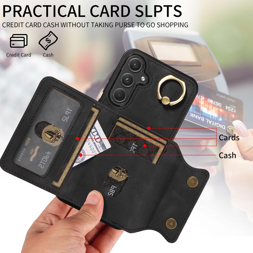 For Samsung Galaxy A55 (5G) Ring Bracket Card Holder Slots Cover Phone Case