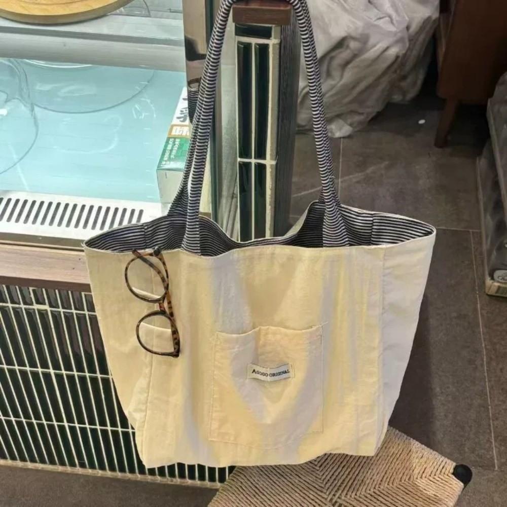 Large Capacity Canvas Shoulder Bag Reversible Shopping Handbag Niche Double-Sided Tote Bag Work
