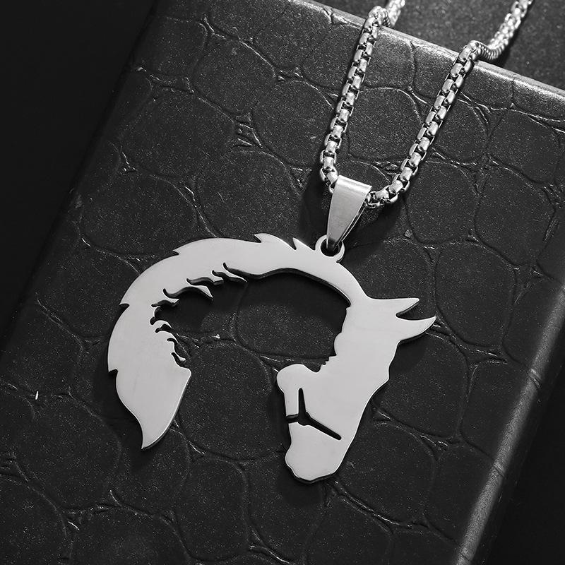 Hollow Retro Horse Head Girls Men Hip Hop Pendant Necklace