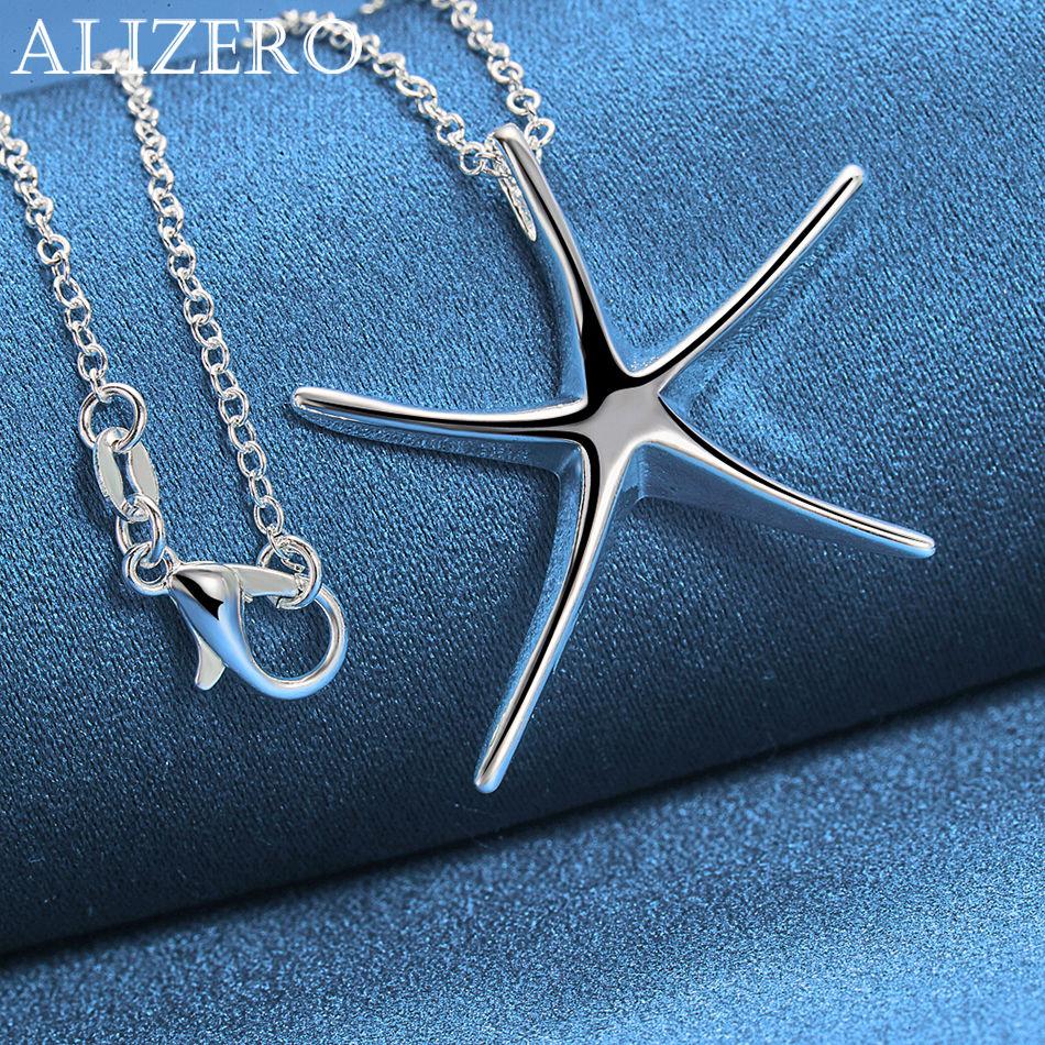 ALIZERO 925 Sterling Silver Big Starfish Pendant Necklace 16-30 In Chain For Women Men Fashion Jewelry Party and Daily Wear
