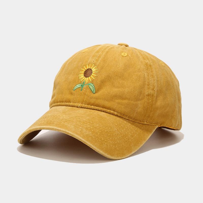Baseball Cap Women's New Washed Retro Sunflower Embroidered Cap Outdoor Travel Sun Protection Hat Men