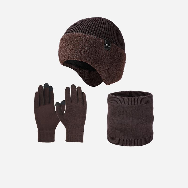 Wollmütze Herren Winter Outdoor Warme Mütze Schal Handschuhe Anzug Hochelastische Strickmütze