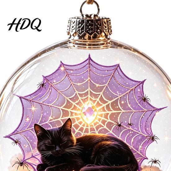 Office Event Decoration Halloween Glowing Sphere Lighted Clear Ball Ornament Cute Witch Indoor Holiday Hanging Cat LED for Mantel Party Decor