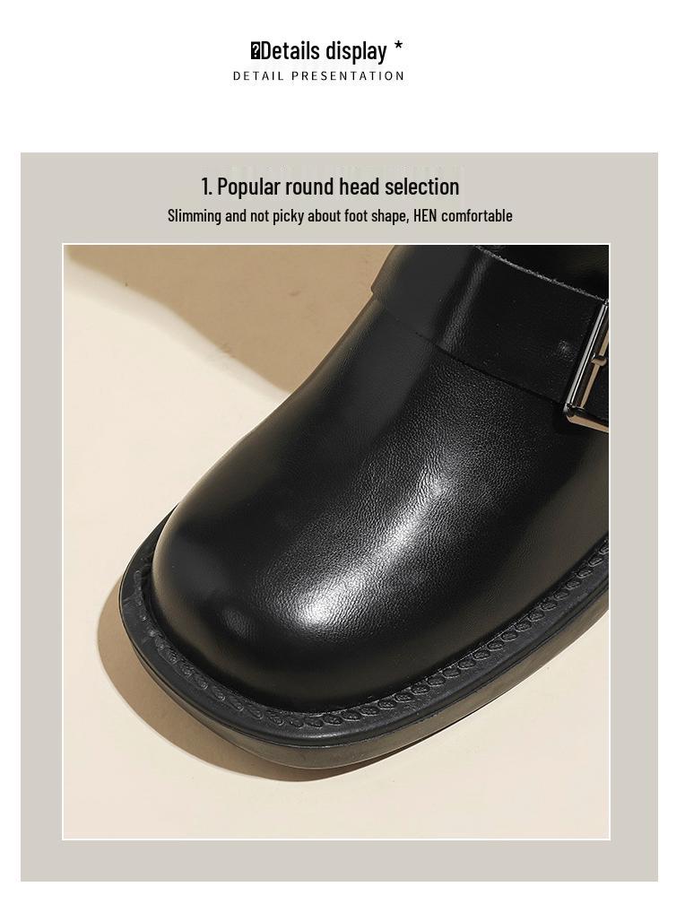 Women's Retro Buckle Mid-Calf Chunky Heel Boots: Round Toe, Wide Shaft, Ruched Ankle, Western Style for Autumn/Winter