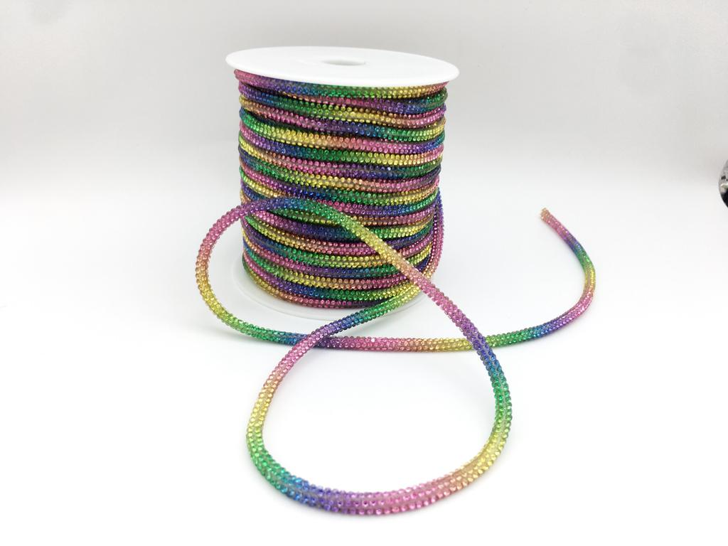 SINRONG 4mm Forme Ronde DIY Cristal Noeud 6 Rangées Décoration Cristal Strass Colorés Bling Corde Strass