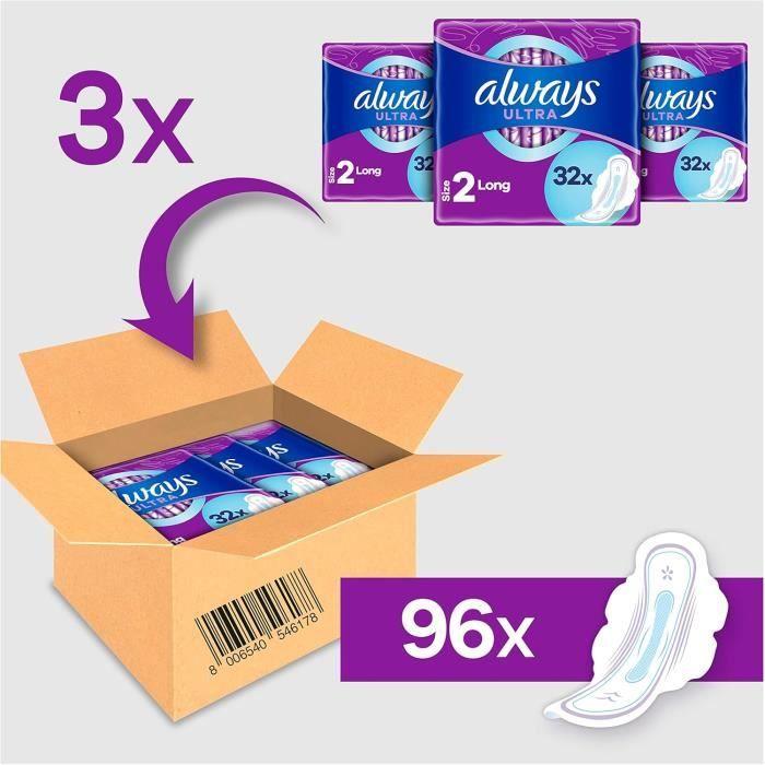Serviettes hygiéniques - Always - Ultra Long Taille 2 - Ailettes - Super absorbantes - Anti-fuites