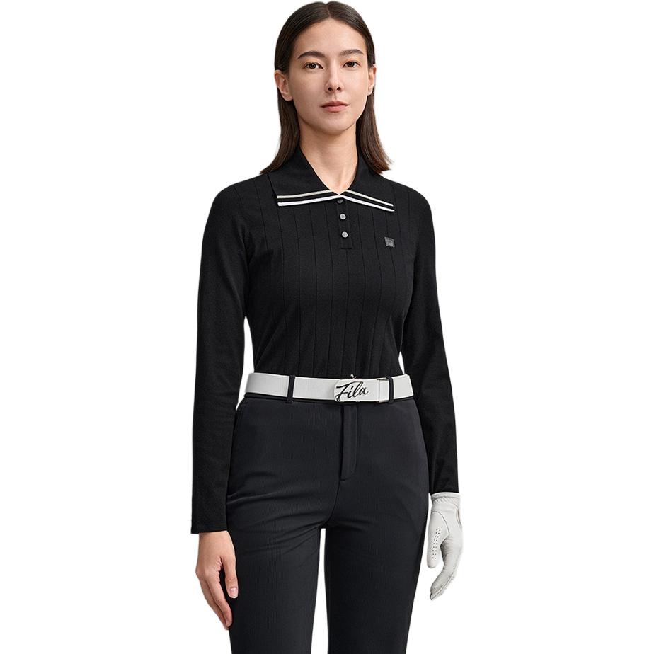 FILA Golf Series Simple Classic Versatile Casual Sports Comfortable Knitted Long Sleeve Sweater Women sweater Deep-Black A11W615403FBK