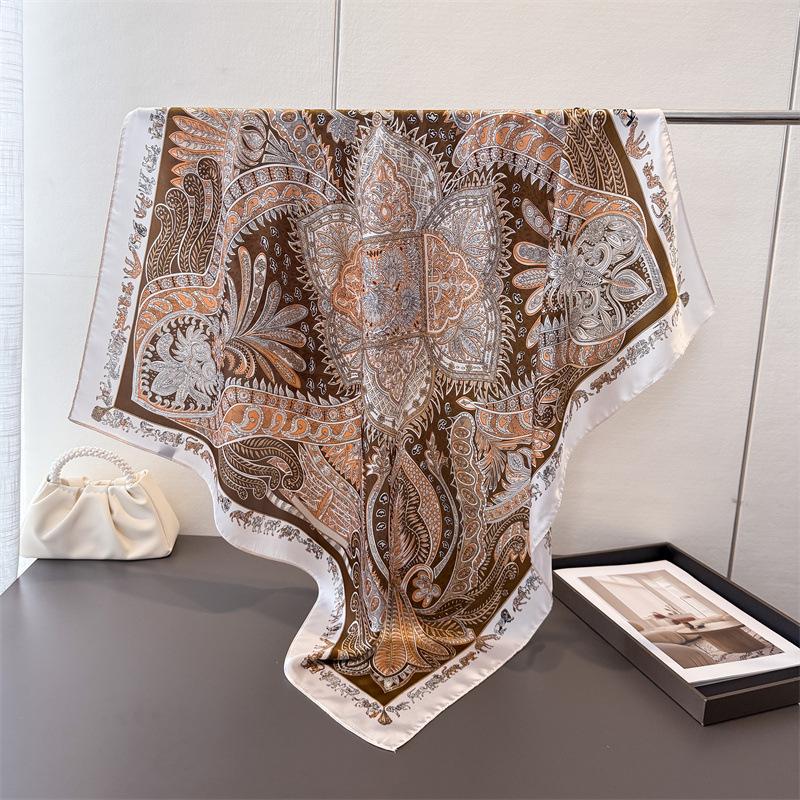 Modă Retro Europeană și Americană Satin Imitație Mătase Imprimată Eșarfă Pătrată Mare Eșarfă de Mătase Șal Eșarfă de Cap Eșarfă pentru Protecția Gâtului Eșarfă