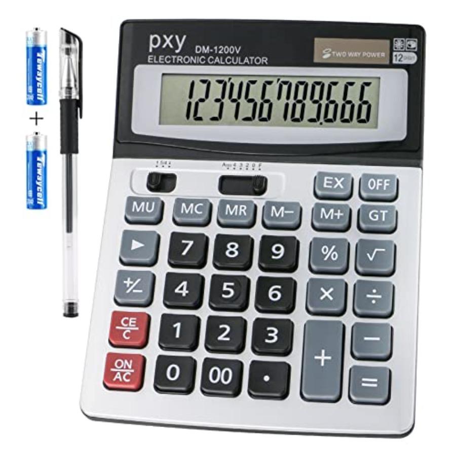 Desk Calculator With 12digit Extra Large Lcd Display And Touchsensitive Buttons For Enhanced Comfort Featuring Big Keys Dual Po
