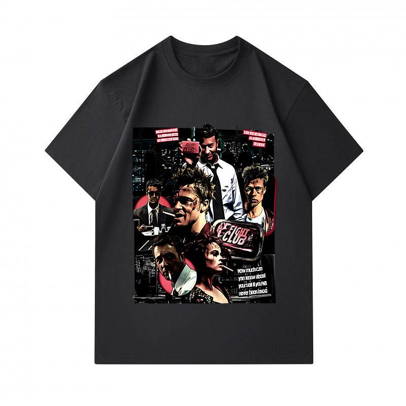 Men's 100% Cotton Crew Neck Short Sleeve T-Shirt, Fight Club Movie Vintage Retro Graphic Print Casual Comfortable Tee for Daily Street Wear