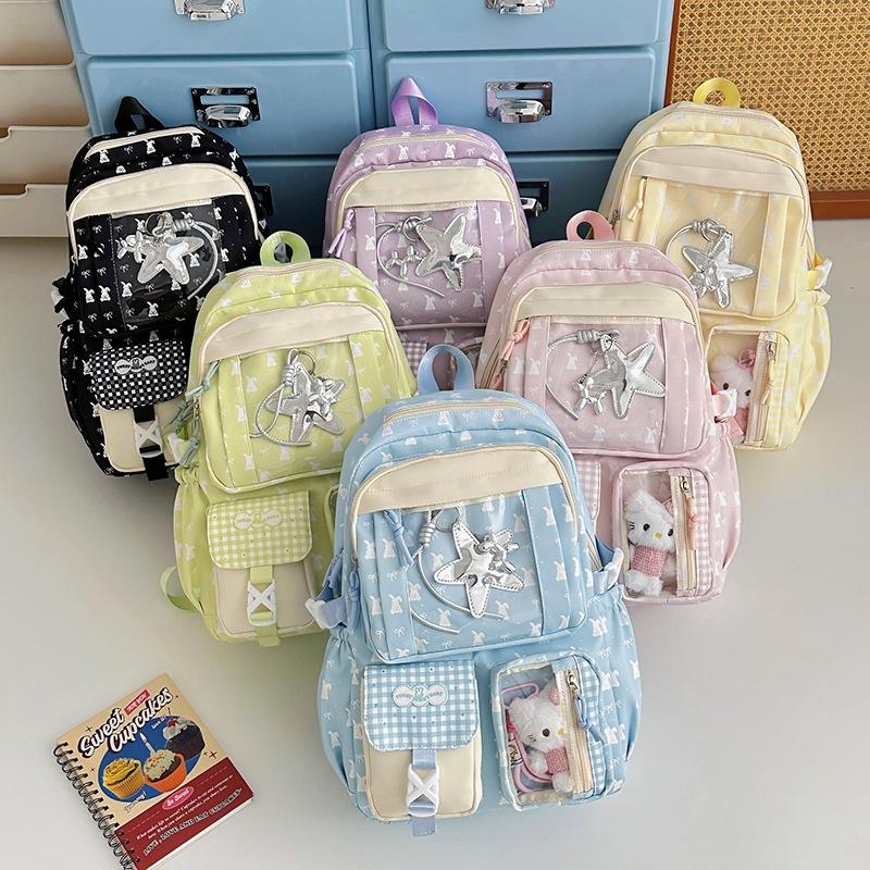 Schoolbag new high-value junior high school student schoolbag cute small fresh multi-compartment large-capacity backpack pain bag baby bag