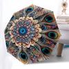 1pc Peacock Feather Mandala Automatic Folding Umbrella - Portable 3-Fold Design, 8-Bone Iron Frame Outdoor Umbrella, Ideal Gift for Fans, Travelers, D