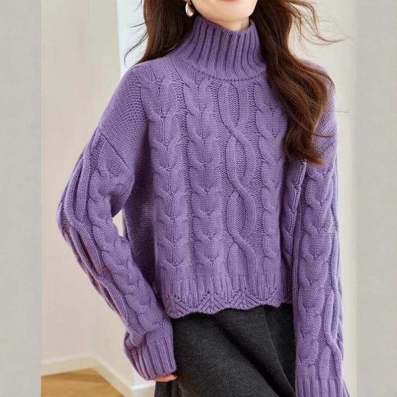 Womens Oversized Turtleneck Knit Sweater With Cable Loose Fit Fall Winter Casual Pullover