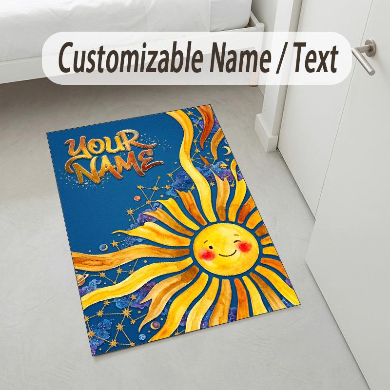 Sunshine Smiles Theme Soft Crystal Velvet Rug Custom Name & Text Print Non Slip Floor Rug for Bedroom Living Room