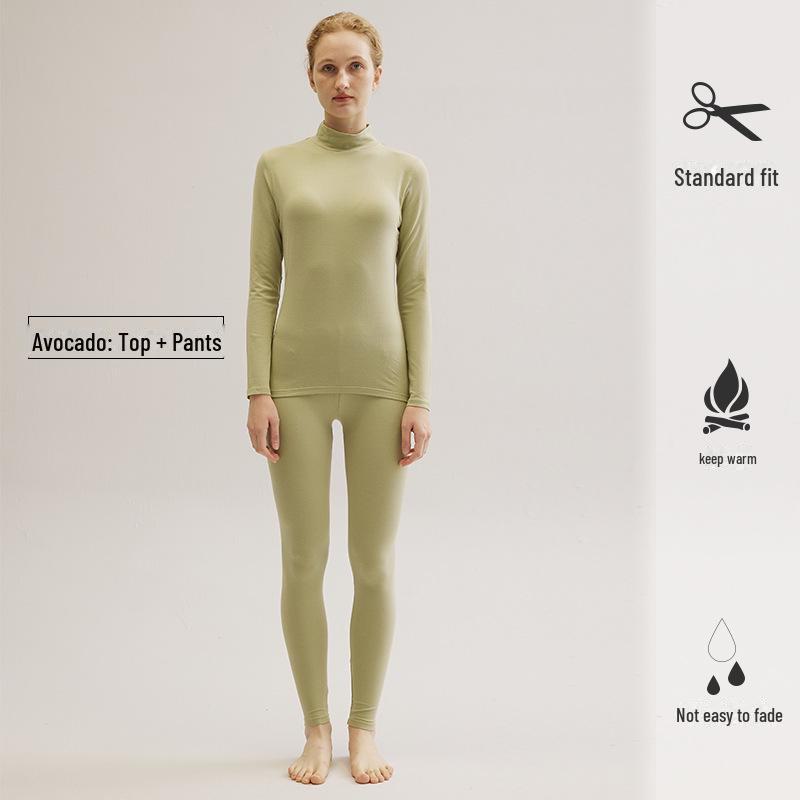 

Женский комплект из свитера и брюк из чистого хлопка со средней горловиной 2023 года — тонкий слой внутренней одежды, доступны большие размеры M зелёный/авокадо