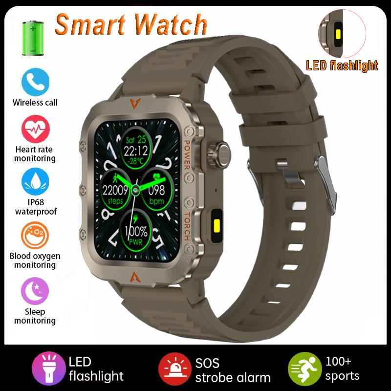 New Men's BT Call Smart Watch LED Flashlight Outdoor Sports Fitness Tracking Smartwatch Wristwatch Health Monitoring Watch