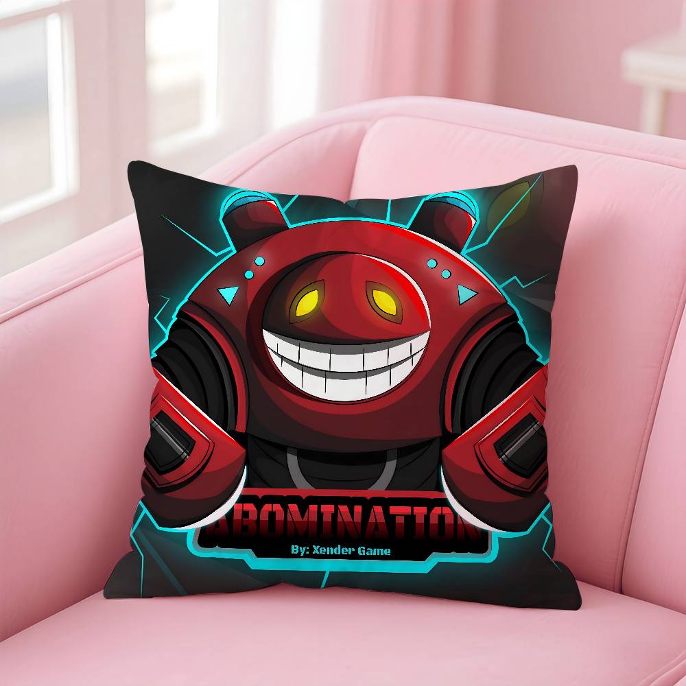 Anime Happy Cartoon Geometry Dash Video Game Pillow Case Anti-Dustmite Pillowcase Invisible Zipper Silky Short Plush Sofa Cushio