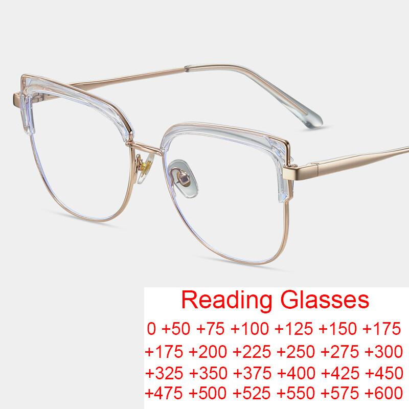 TR90 Reading Eyewear Female Eyeglass Frame Ladies Metal Transparent Screen Spectacle Cat's Presbyopic Alloy Eye New Clear Presbyopic Computer