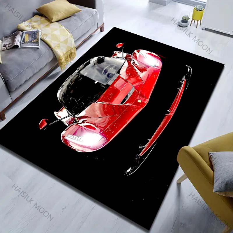 Cool Red Sports Car Print Carpet for Living Room Bedroom Bedside Sofa Table Floor Mat Home Area Rug Decor Car Lovers