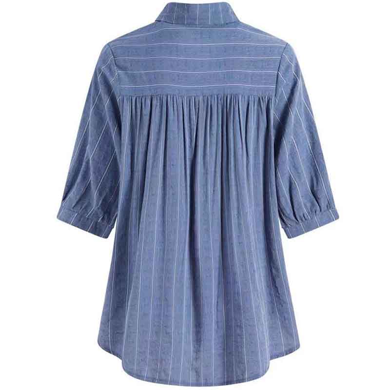 Women Casual Fashion Elegant Striped Printed Button Shirt Summer  Loose  Half Sleeve Tops