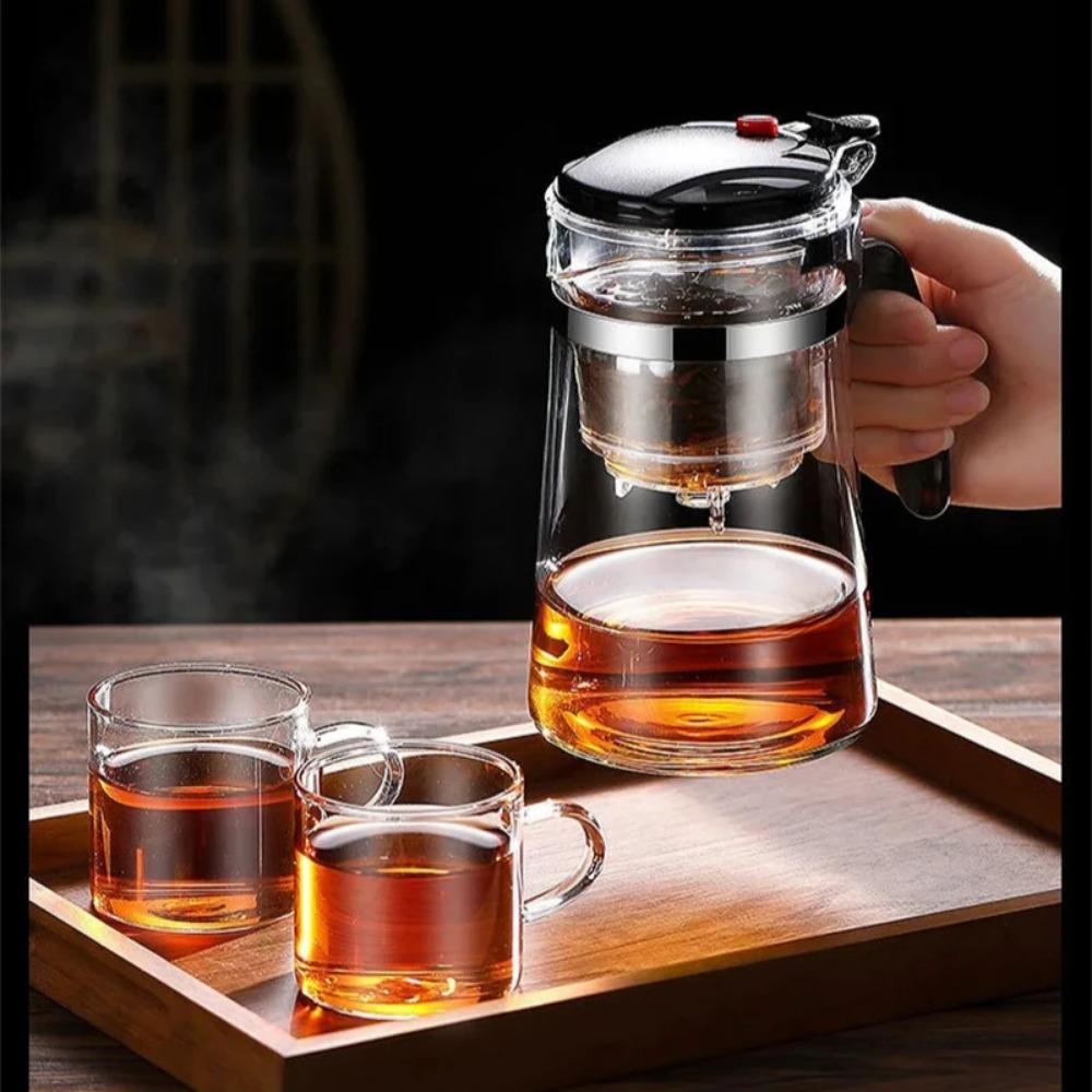 Ceainic din Sticlă Rezistentă la Căldură cu Filtru One Click, Aparat pentru Ceai și Cafea, Design de Separare a Apei, Articole de Ceai pentru Acasă