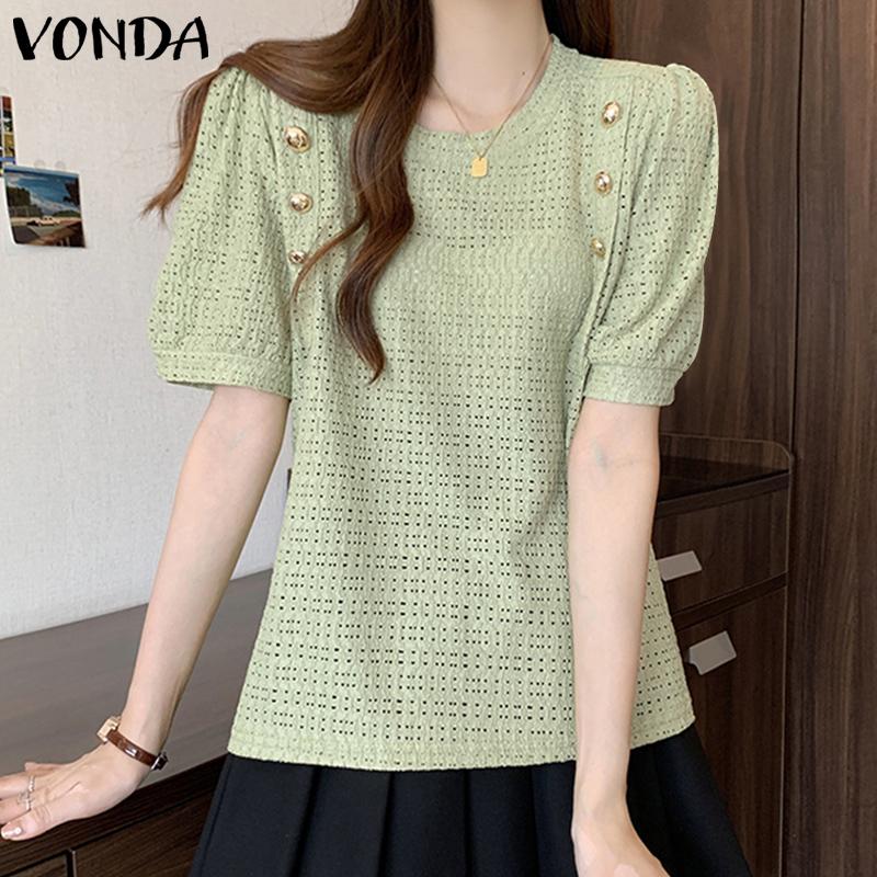 

Летняя женская блузка с пышными рукавами и пуговицами VONDA