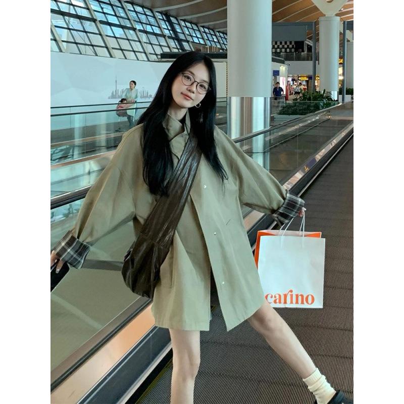 

Women s Khaki Trench Coat - 2025 Trendy Petite Size, Chic Style S зеленые хаки