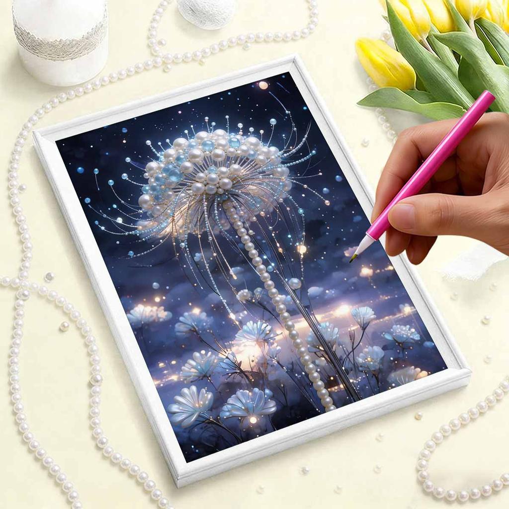 5D Frameless Pearl Painting Dandelion Diy Handmade Sticky Diamond Creative Canvas Art Painting Bedroom Decoration Living Room Hanging Painting