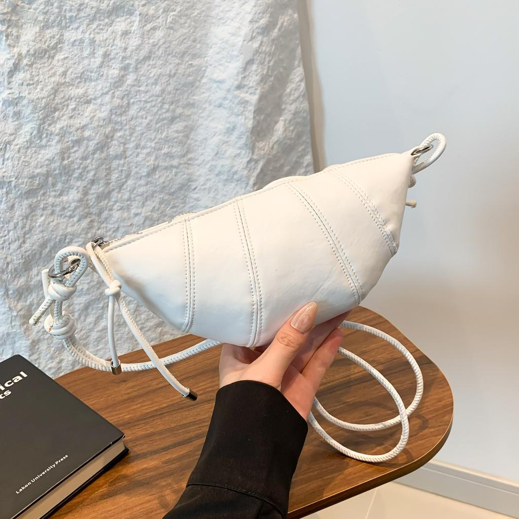 Shoulder Bag for Women Lightweight PU Croissant Shape Quilted details Knotted shoulder strap Large Capacity Zipper for Daily Use