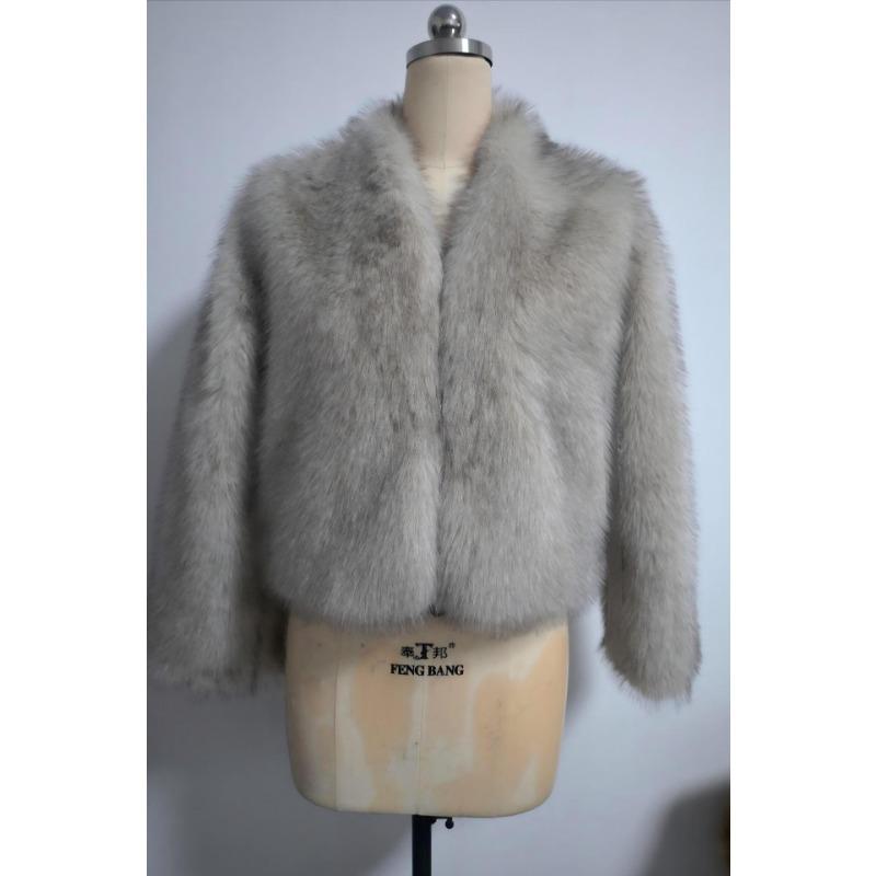 Fur V-neck faux fur jacket short fashion fox fur jacket fluffy plush women's clothing
