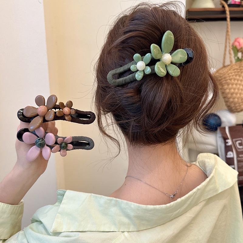 2024 High-End Retro Floral Korean Claw Clip for Women - Duckbill Style for Elegant Updo