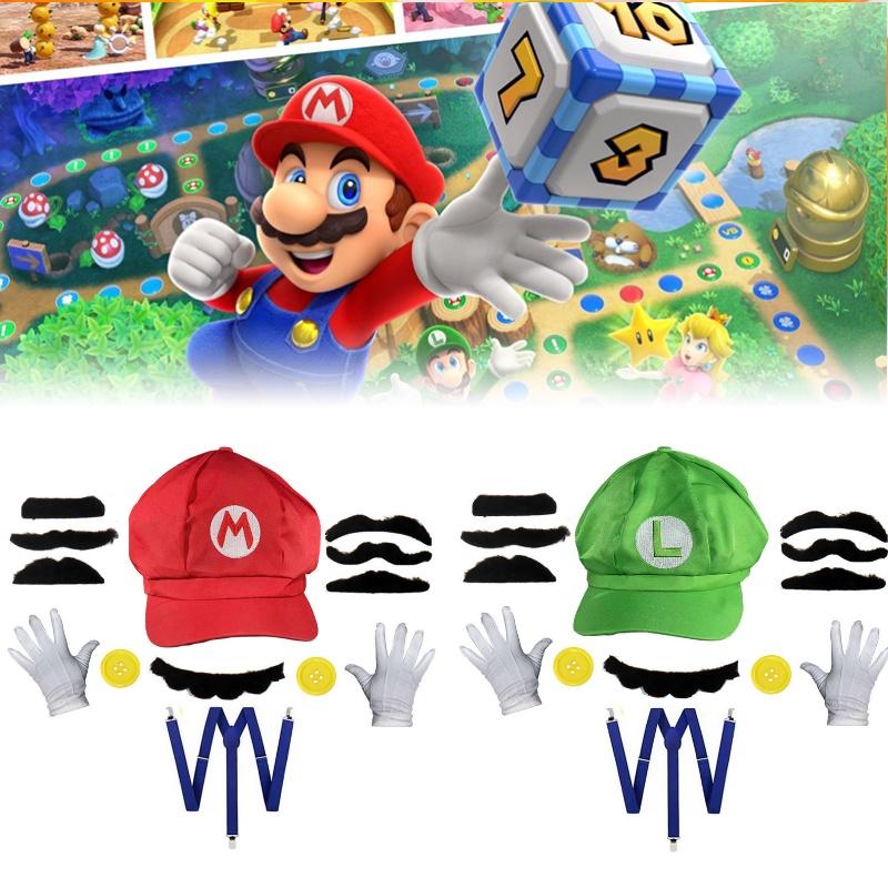 Sombrero de Sol Octogonal Oficial de Personaje Mario para Adulto, Gorra de Béisbol y Set de Accesorios