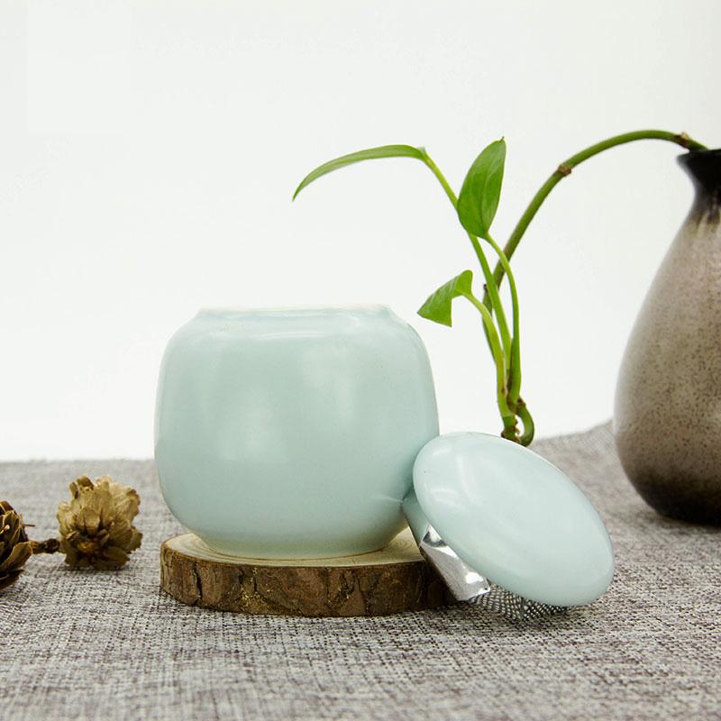 Cilindro Azul Hermético 30g para Matcha Porcelana Mini Té Vacío Contenedor de Almacenamiento Polvo de Matcha Lata de Té Azucarero Tarro de China Decoración