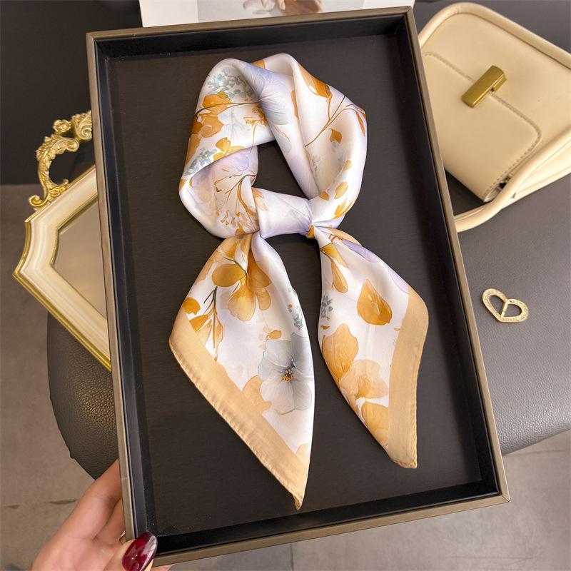 New Fashion Luxury 70Cm Square Women Silk Scarf Floral Print Designer Scarves Shawl Bandana Hijab Neckerchief Foulard