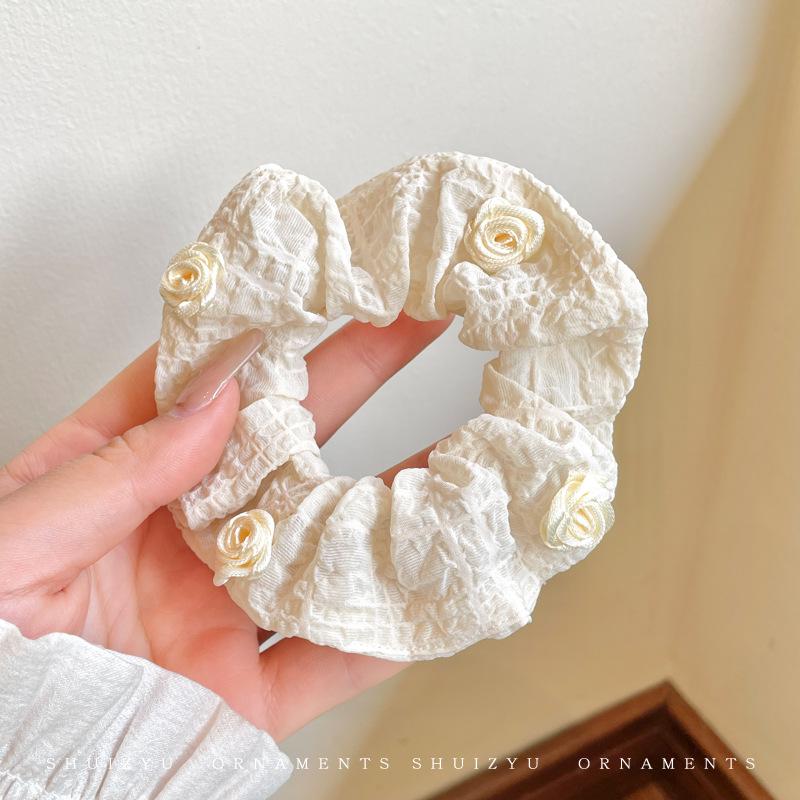Korean Style Spring/Summer Floral Intestine Hair Scrunchie for Women – Elegant Ponytail Tie and Mori Girl Accessory.