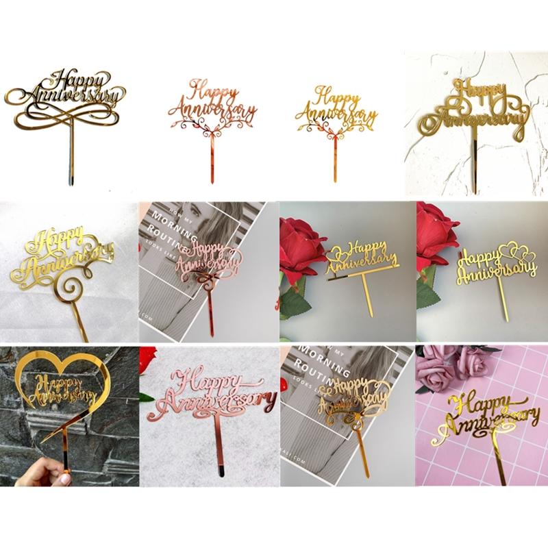 Aomily Food Grade 10pcs/Set Happy Anniversary Bright Acrylic Cake Topper 12 Kinds of Happy Party Topper Cake Decorating Supplies