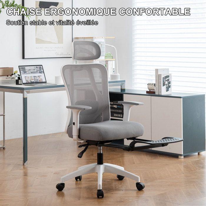 Sevencomfort-Chaise De Bureau Ergonomique Avec Siège Réglable-chaise De Bureau Respirante Avec Support Lombaire-charge 200KG-gris