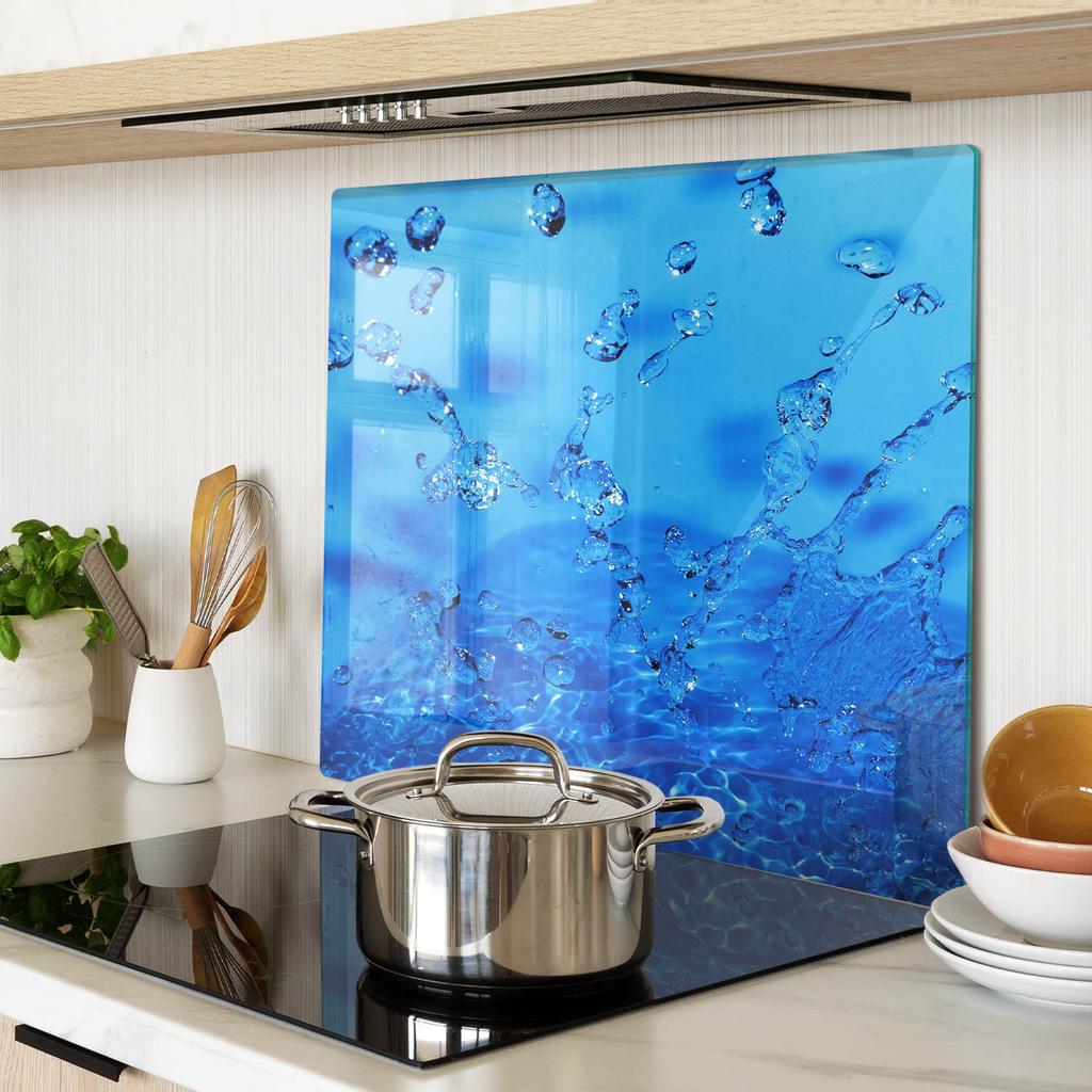 Glass Kitchen Chopping Board with Decorative Water Drops Graphic 60x52 Cm